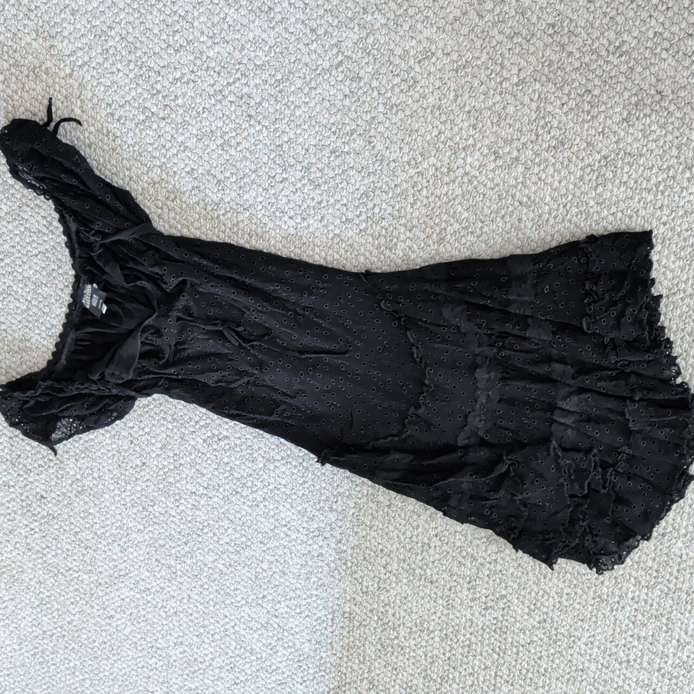 Vtg JPG Jean Paul Gaultier Scoop Neck Black Eyelet Lace Ruffle Midi Dress Sz L - Picture 4 of 8